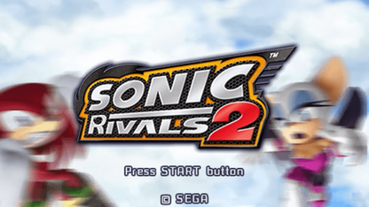 Sonic Rivals 2 PSP Sony PlayStation Portable platform racing game Sonic the Hedgehog SEGA side scrolling speed competition racing battles Knuckles Shadow Sonic characters multiplayer handheld platformer PSP software video game title gameplay 