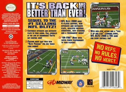 NFL Blitz 2000 back cover art for Nintendo 64 (N64) video game