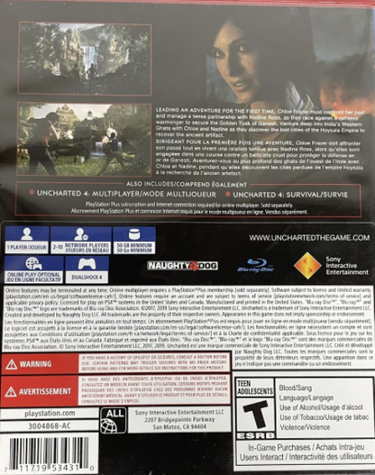 Uncharted: The Lost Legacy [PlayStation Hits] – PlayStation 4 (PS4) video game back of case, action-adventure exploration game.