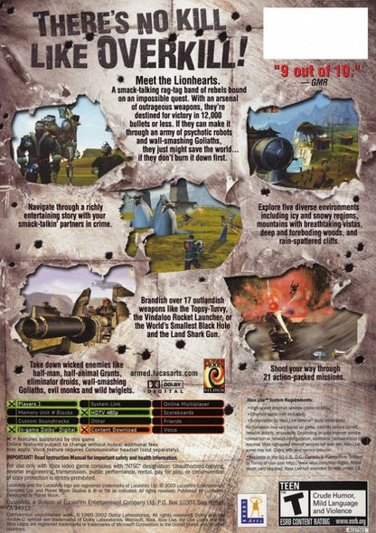 Armed and Dangerous retro Xbox video game Armed and Dangerous action shooter third person combat explosive weapons over the top humor story driven campaign console title Xbox release back of case