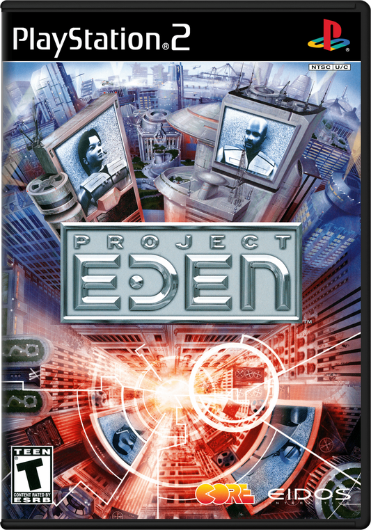 Project Eden PlayStation 2 PS2 video game, action adventure shooter, cooperative gameplay, sci-fi exploration, console title cover