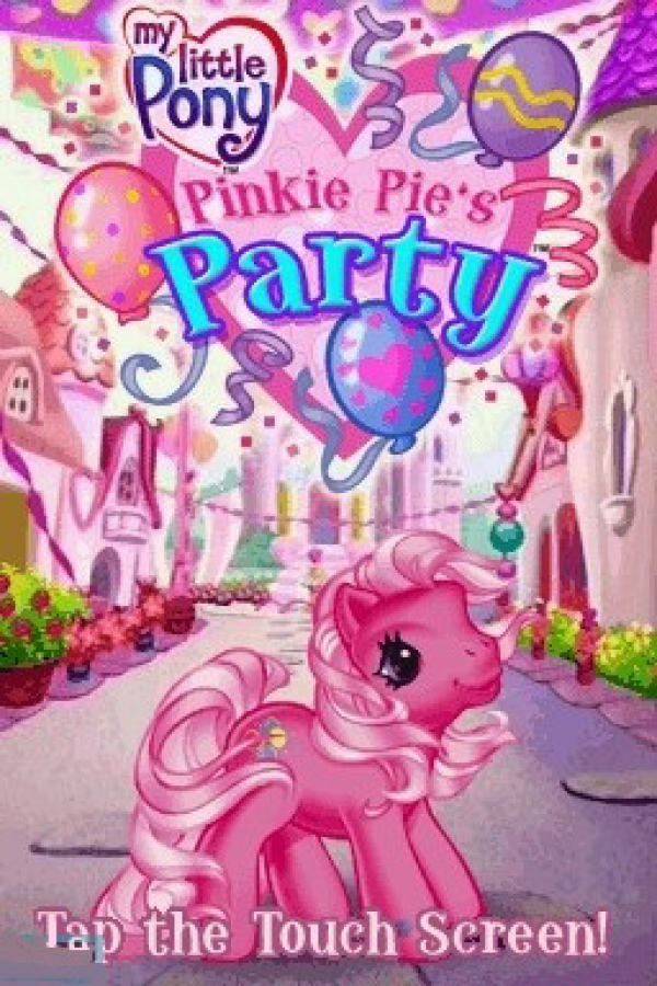 My Little Pony Pinkie Pie’s Party for Nintendo DS, title screen for a party mini-game video game with friendship activities, puzzle challenges, character-based gameplay, and family-friendly fun