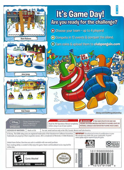 Club Penguin: Game Day back cover art for Nintendo Wii (Wii) video game 