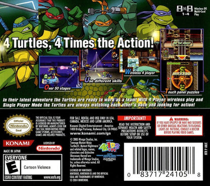 Teenage Mutant Ninja Turtles 3: Mutant Nightmare back of case for Nintendo DS (DS) action beat 'em up video game