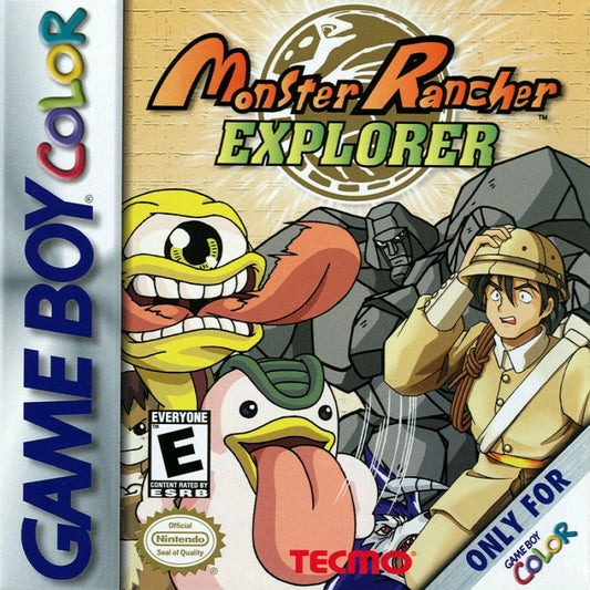 Monster Rancher Explorer Game Boy Color GBC video game featuring monster collecting adventure gameplay creature exploration training challenges battles item collection colorful environments and classic handheld gaming retro video game collection collectible gaming appeal front cover art