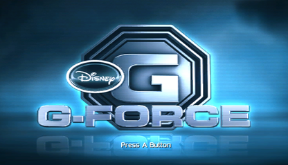 Disney’s G‑Force title screen for Nintendo Wii action‑platform adventure starring a high‑tech team of elite guinea pigs on a secret mission, featuring fast‑paced combat, gadgets, and puzzle‑driven exploration.