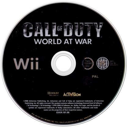 Call of Duty: World at War disc cover art for Nintendo Wii (Wii) video game