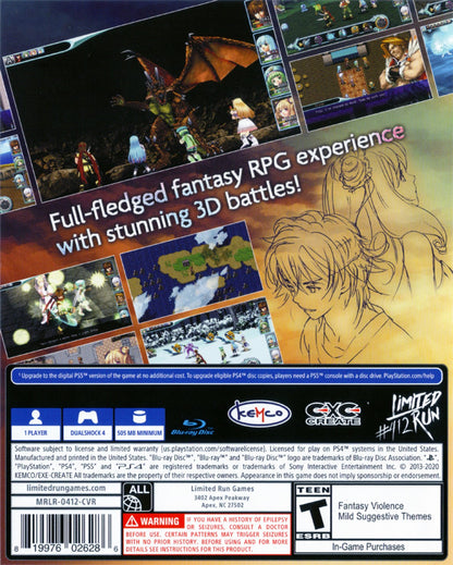 Alphadia Genesis PlayStation 5 turn-based fantasy RPG retro-style adventure Kemco 16-bit era inspired pixel art party combat magic system exploration quests back cover