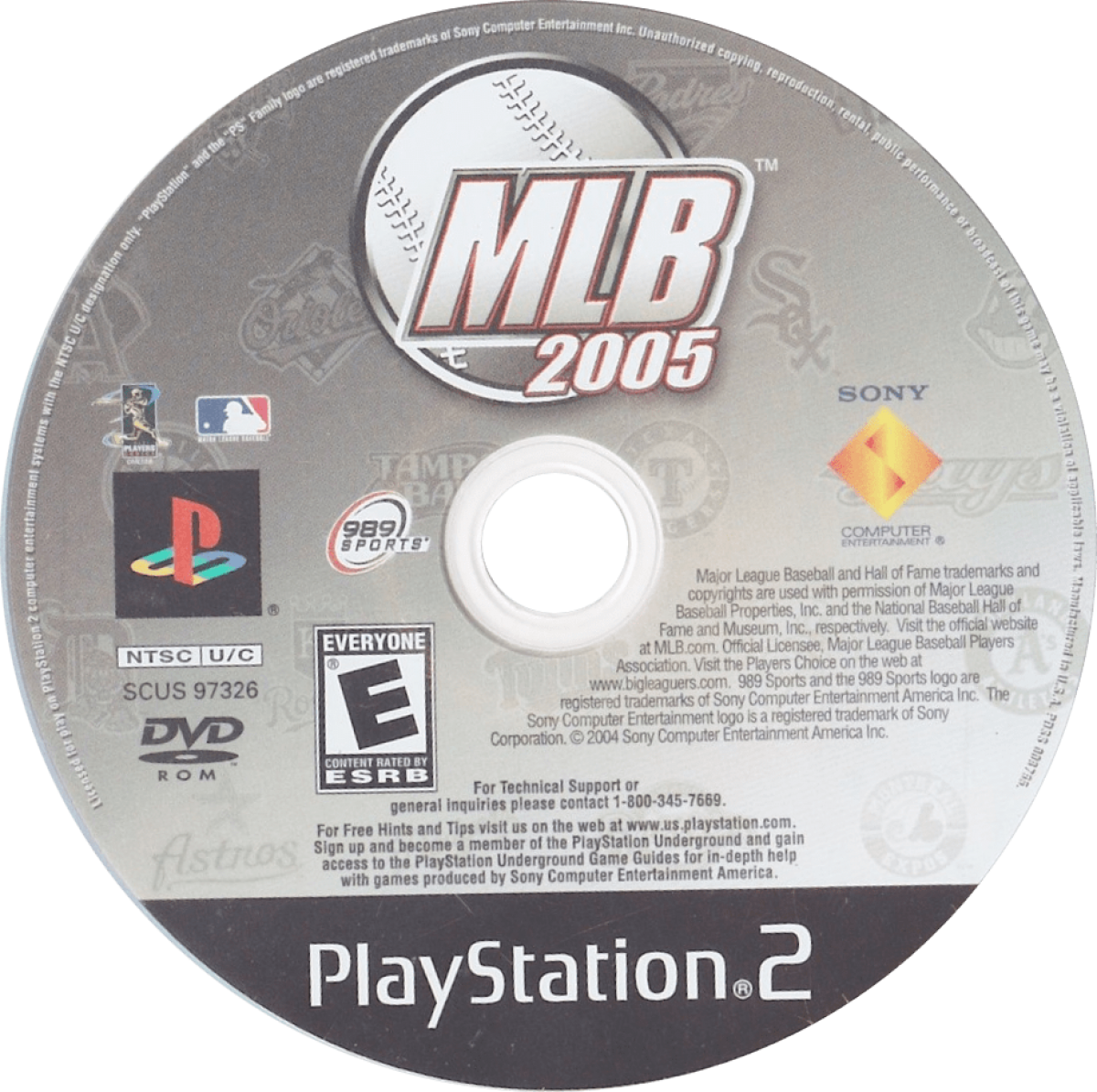 MLB 2005 disc art PlayStation 2 (PS2) featuring realistic baseball simulation with official teams, players, and immersive stadium gameplay.