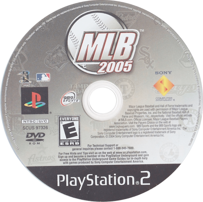 MLB 2005 disc art PlayStation 2 (PS2) featuring realistic baseball simulation with official teams, players, and immersive stadium gameplay.