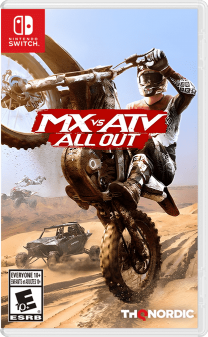 MX vs ATV All Out Nintendo Switch open world off road racing game multiple vehicle types ATV dirt bike monster truck tricks freestyle career mode split screen multiplayer cover art