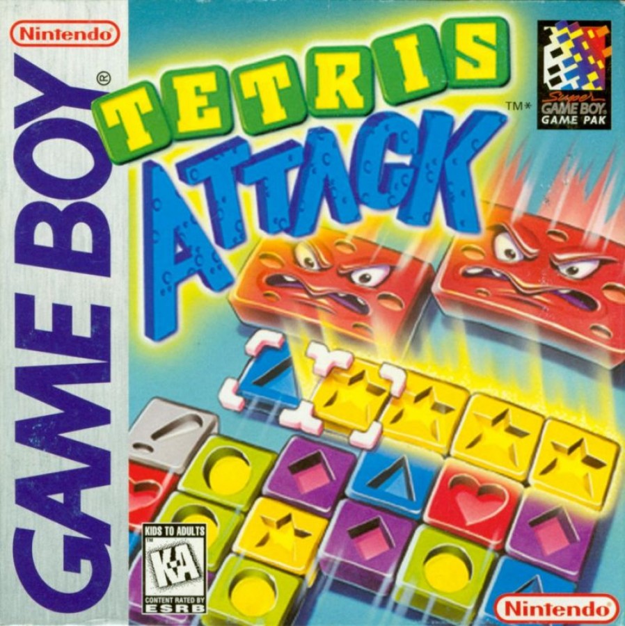Tetris Attack Nintendo Game Boy GB for puzzle retro video game fans featuring fast paced tile matching strategic gameplay colorful character themes challenging puzzle levels addictive arcade action classic handheld gaming collectible gaming appeal front cover art