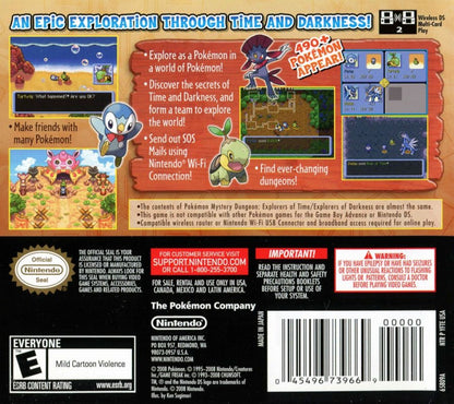 Pokémon Mystery Dungeon: Explorers of Time back of case for Nintendo DS (DS) dungeon-crawling RPG adventure video game
