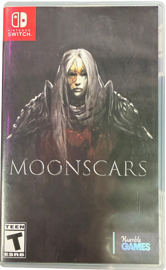 Moonscars Nintendo Switch inspired design featuring dark fantasy action platformer aesthetic gothic pixel art visuals brutal combat mysterious alchemical world atmospheric exploration challenging boss battles haunting metroidvania gameplay presentation cover art