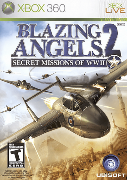Blazing Angels 2: Secret Missions of WWII for Xbox 360 (X360) at Gamers INC, featuring high-octane aerial combat with prototype aircraft and secret missions across iconic World War II locations for an explosive flight simulation experience front cover