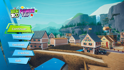 Ben 10: Power Trip PAL Nintendo Switch game featuring open-world action adventure gameplay based on the Ben 10 series main menu