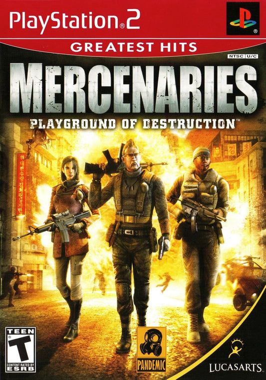 Mercenaries Playground of Destruction PS2 PlayStation 2 open world action shooter game retro video game cover art Greatest Hits edition