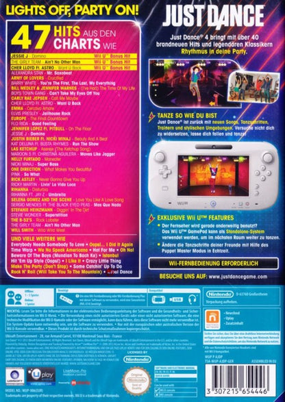Just Dance 4 back cover art for Nintendo Wii U (WiiU) video game