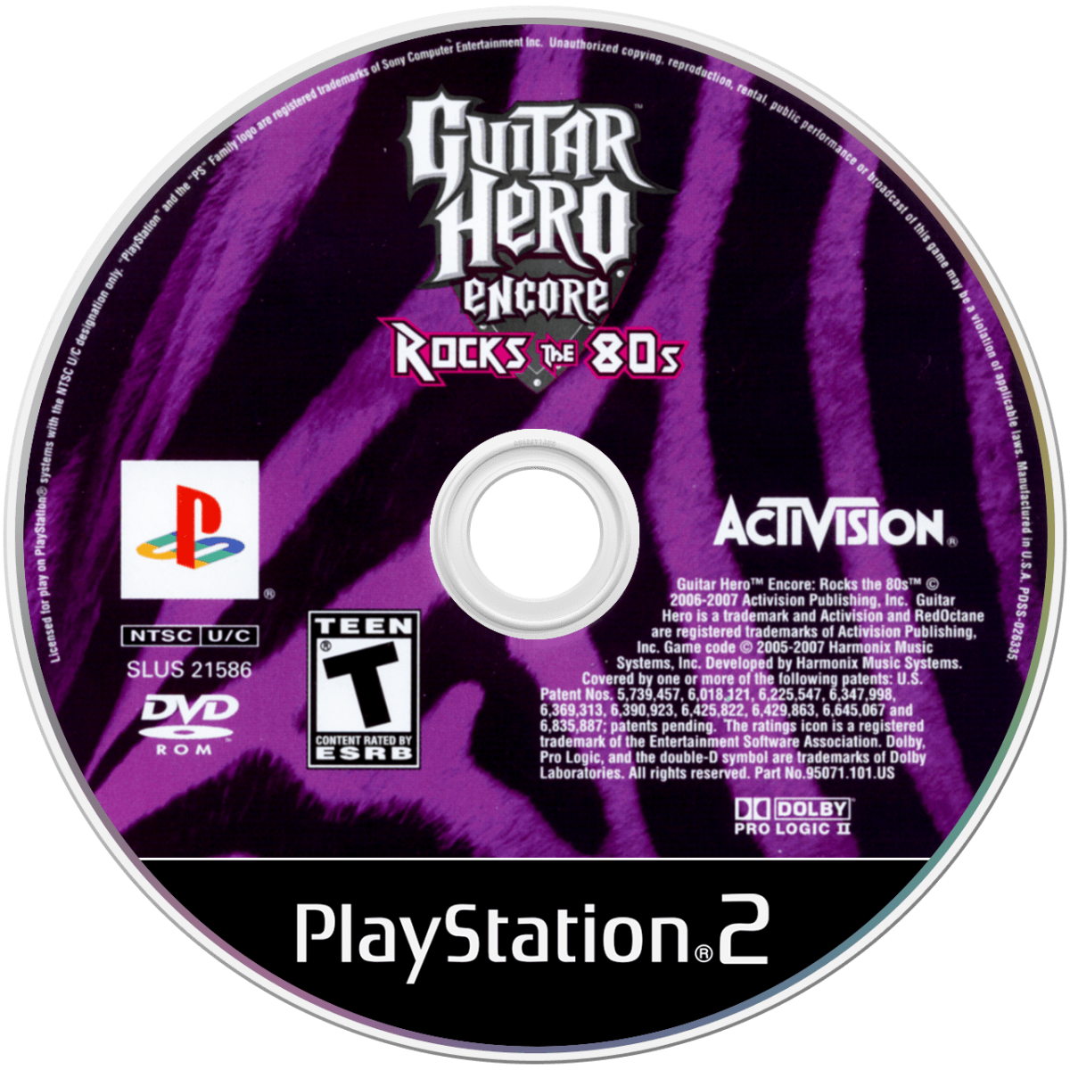 Guitar Hero: Encore Rocks the 80's disc art for PlayStation 2 (PS2) video game
