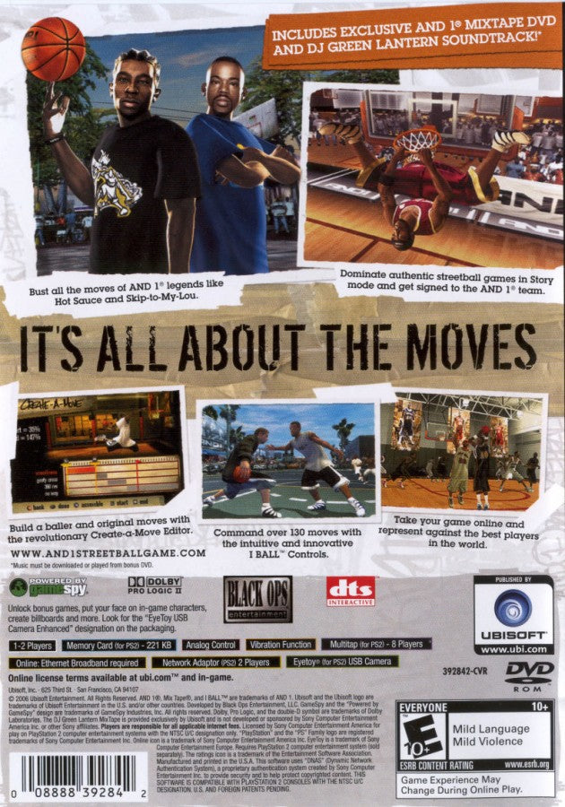 AND 1 Streetball PS2 sports basketball video game back cover art