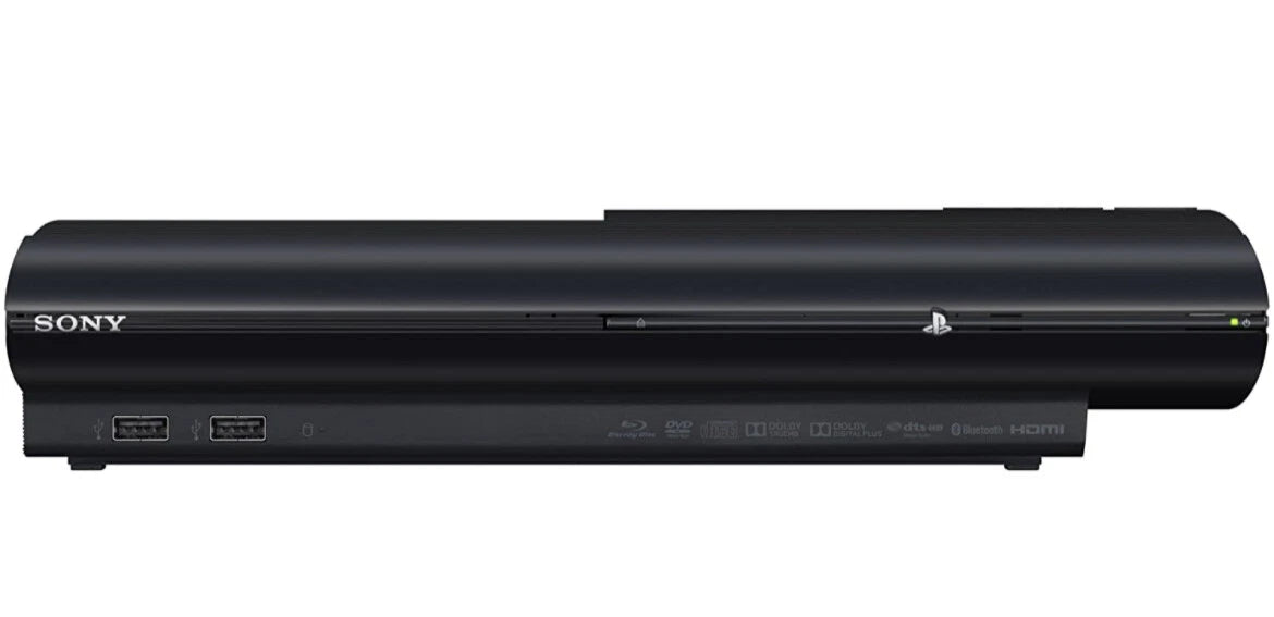 PlayStation 3 Super Slim 500GB Console Sony PS3 Super Slim home video game console with 500GB storage sliding disc cover Blu ray gaming system HDMI output wireless controller support