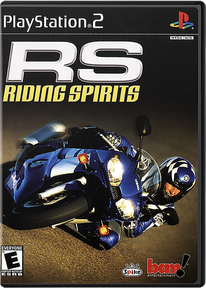 Riding Spirits – PlayStation 2 (PS2) video game cover art, motorcycle racing simulation game.