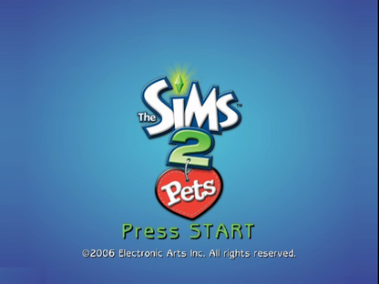Ttile screen for The Sims 2 Pets GameCube GC video game, life simulation, virtual pet care, family-friendly gameplay, Nintendo GameCube classic 
