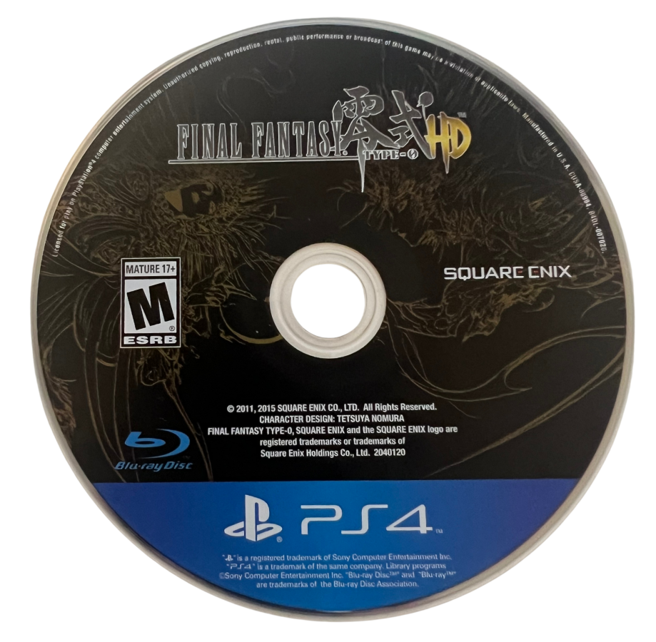 Final Fantasy Type-0 HD Day One Edition for PlayStation 4, disc for an action role-playing video game with fantasy combat, cinematic storytelling, party-based battles, and epic JRPG adventure