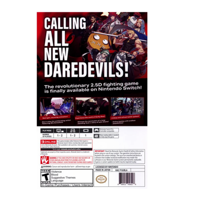 Guilty Gear Strive Nintendo Switch Edition back cover art for Nintendo Switch (NS) fighting video game.