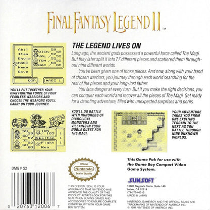 Final Fantasy Legend 2 -- GB back cover art for video game
