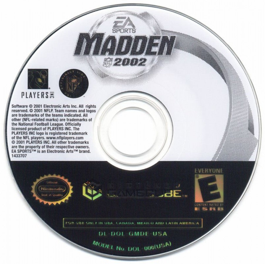 Madden NFL 2002 disc for GameCube (GC) sports football video game 