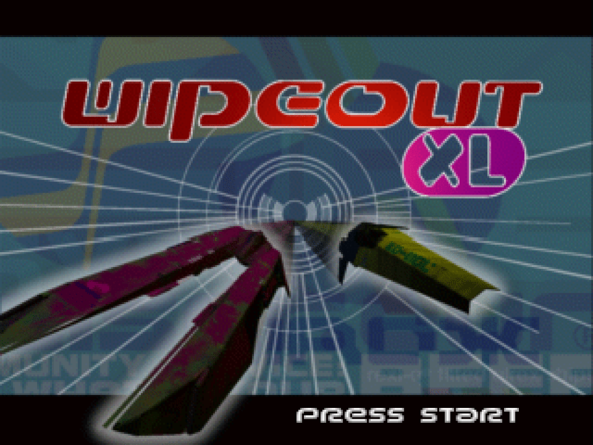 Wipeout XL PlayStation 1 PS1 video game featuring futuristic racing gameplay high speed anti gravity vehicles electronic music challenging race tracks weapon based combat and intense competitive racing action Sony PlayStation retro video game collection collectible title screen