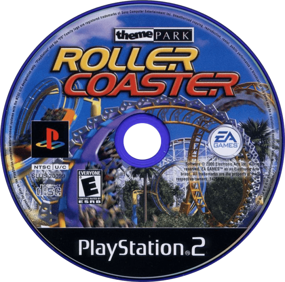 Theme Park Roller Coaster – PlayStation 2 (PS2) video game disc, simulation and theme park management.