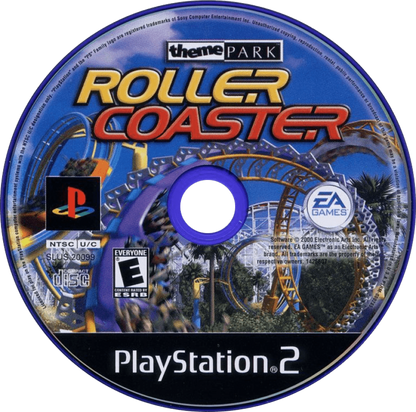Theme Park Roller Coaster – PlayStation 2 (PS2) video game disc, simulation and theme park management.