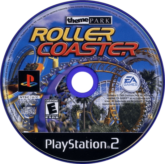 Theme Park Roller Coaster – PlayStation 2 (PS2) video game disc, simulation and theme park management.