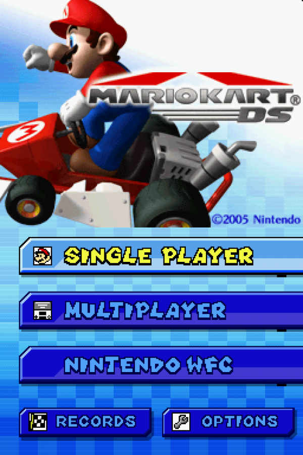 Mario Kart DS start menu for Nintendo DS (DS) kart racing video game