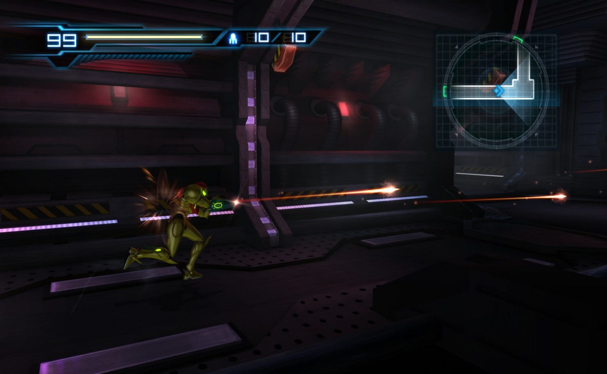Metroid Other M retro Wii video game Metroid sci fi action adventure third person shooter space exploration bounty hunter combat cinematic gameplay console title Nintendo Wii release gameplay