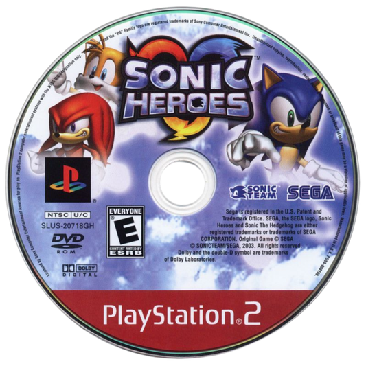 Sonic Heroes [Greatest Hits] for PlayStation 2 (PS2) at Gamers INC, featuring the high-speed team-based evolution of the Sonic franchise where you control three characters at once—Speed, Power, and Flight types—to navigate massive environments and defeat Dr. Eggman; this Greatest Hits edition brings the multi-perspective journey of four unique teams to the PS2, offering refined platforming action and cooperative mechanics that redefined the Blue Blur’s 3D era disc