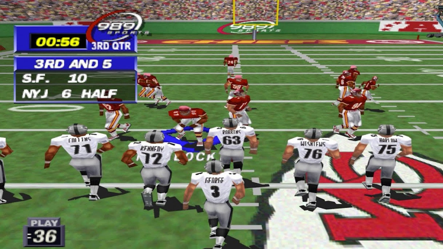 NFL GameDay 99 game for the PlayStation featuring American football gameplay with realistic team rosters season modes play calling mechanics and broadcast style presentation representing the 1998 NFL season gameplay