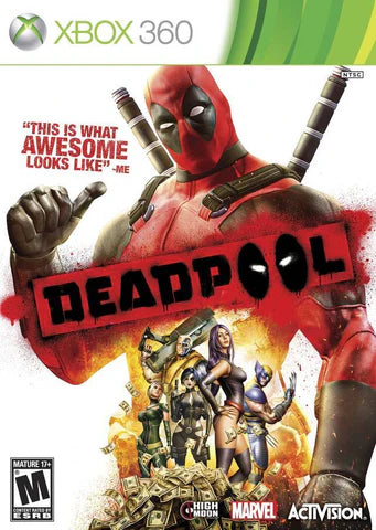 Deadpool Xbox 360 action hack and slash video game fourth-wall breaking humor by Marvel antihero guns sword cover art