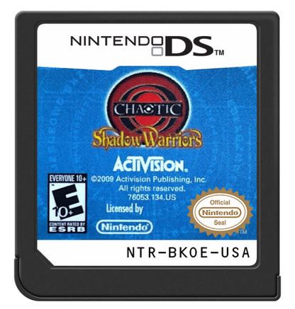 Chaotic Shadow Warriors Nintendo DS for action fighting video game fans featuring martial arts combat Chaotic creatures elemental powers story driven missions multiplayer battles motion controls fantasy adventure animated series characters collectible gaming appeal game cartridge 
