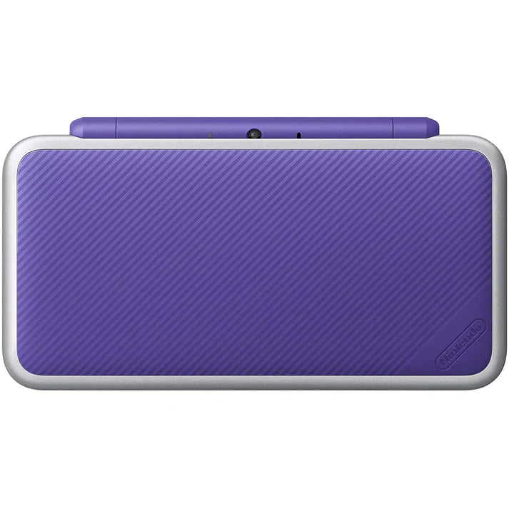 New Nintendo 2DS XL Purple inspired design featuring handheld gaming console aesthetic sleek clamshell design dual screen portable system vibrant purple finish Nintendo gaming hardware modern retro collection presentation