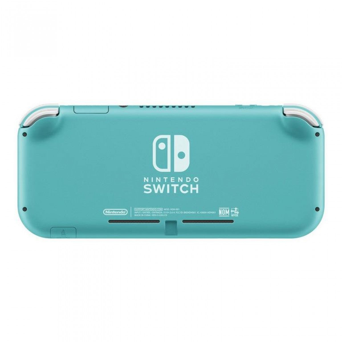 Nintendo Switch Lite system in turquoise featuring a compact handheld design built for portable gaming back facing