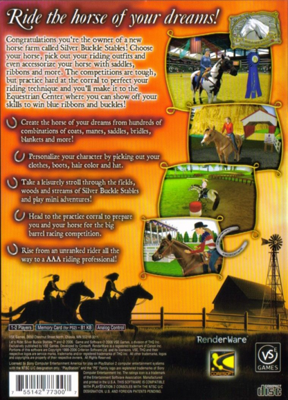 Let's Ride Silver Buckle Stables PS2 PlayStation 2 horse riding simulation game retro video game back of case