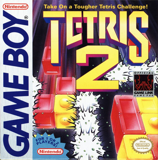Tetris 2 for Game Boy, cover image for a puzzle video game with block-matching gameplay, strategic challenges, level progression, and classic handheld action