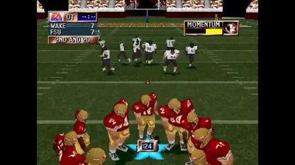 NCAA Football 2001 PlayStation 1 PS1 video game, college football sports simulation, realistic gameplay, team management and multiplayer modes, console title gameplay screenshot
