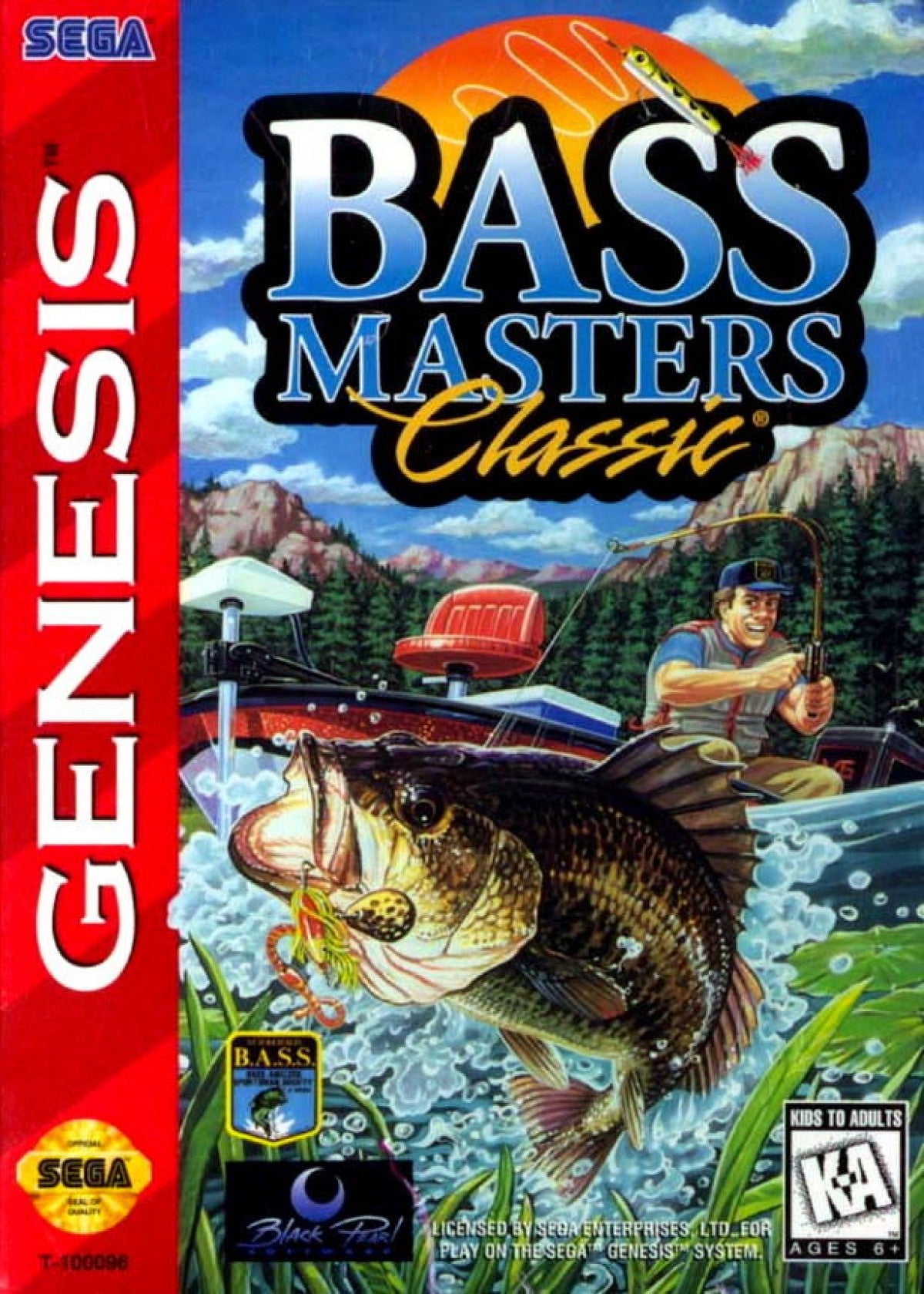 Bass Masters Classic retro Sega Genesis video game featuring competitive bass fishing gameplay, sports simulation action, tournament challenges and classic Genesis entertainment - cover art