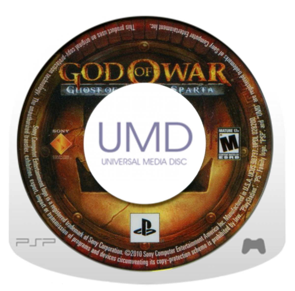 God of War Ghost of Sparta PlayStation Portable PSP action-adventure hack and slash video game prequel to the God of War series featuring Kratos combat magic upgrades and the Arms of spear and shield developed by Ready at Dawn exclusive Sony handheld epic cinematic Greek mythology quest disc cartridge UMD