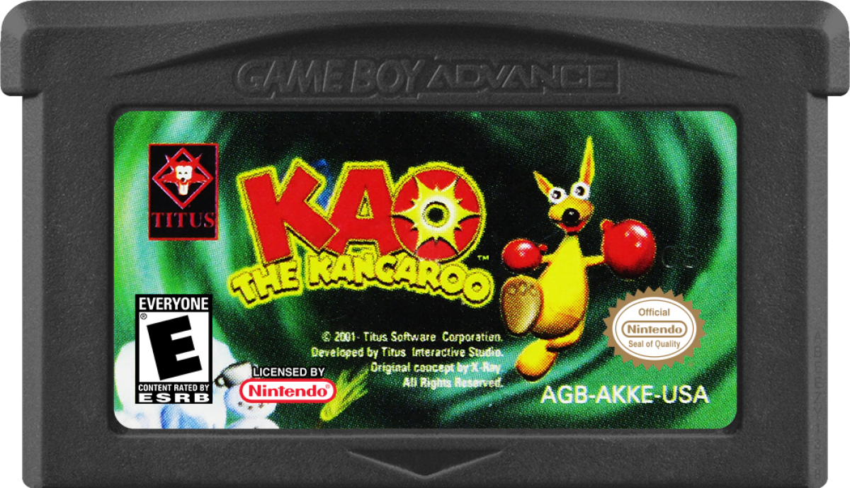 Kao the Kangaroo Game Boy Advance GBA video game featuring platforming adventure gameplay kangaroo character exploration colorful environments enemy battles jumping challenges collectible items and classic handheld action retro video game collection collectible gaming appeal cartridge