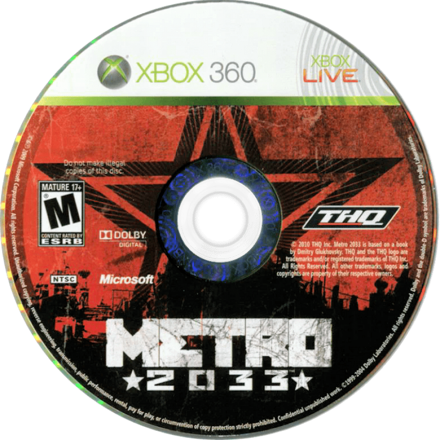 Metro 2033 disc for Xbox 360 (X360) post-apocalyptic first-person shooter video game